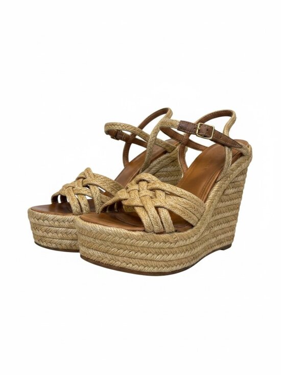 Saint Laurent Shoes - Saint Laurent Tribute Beige Braided Jute Platform Wedge Sandals 36 6